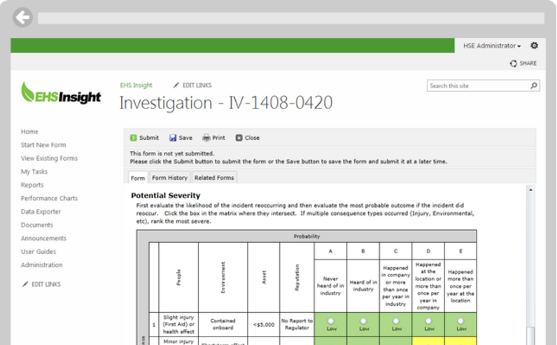 EHS Insight Software - EHS Incident Enterprise software allows incident investigation to enforce severity based incidents and generate reports