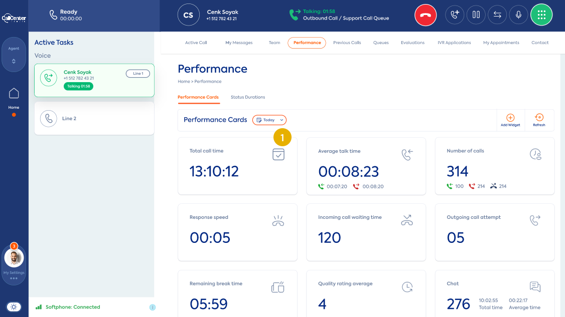 Call Center Studio Software - team & agent performance screen