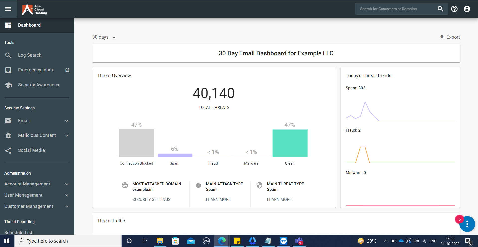Ace Managed Security Services dashboard
