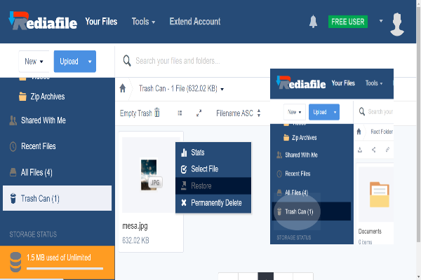 Rediafile screenshot: Self-Backup: This feature acts as a built-in self-backup mechanism.
Data Security: The "trash" folder is secure, providing an added layer of protection.
User Benefit: This feature offers flexibility and peace of mind by preventing permanent data loss.
