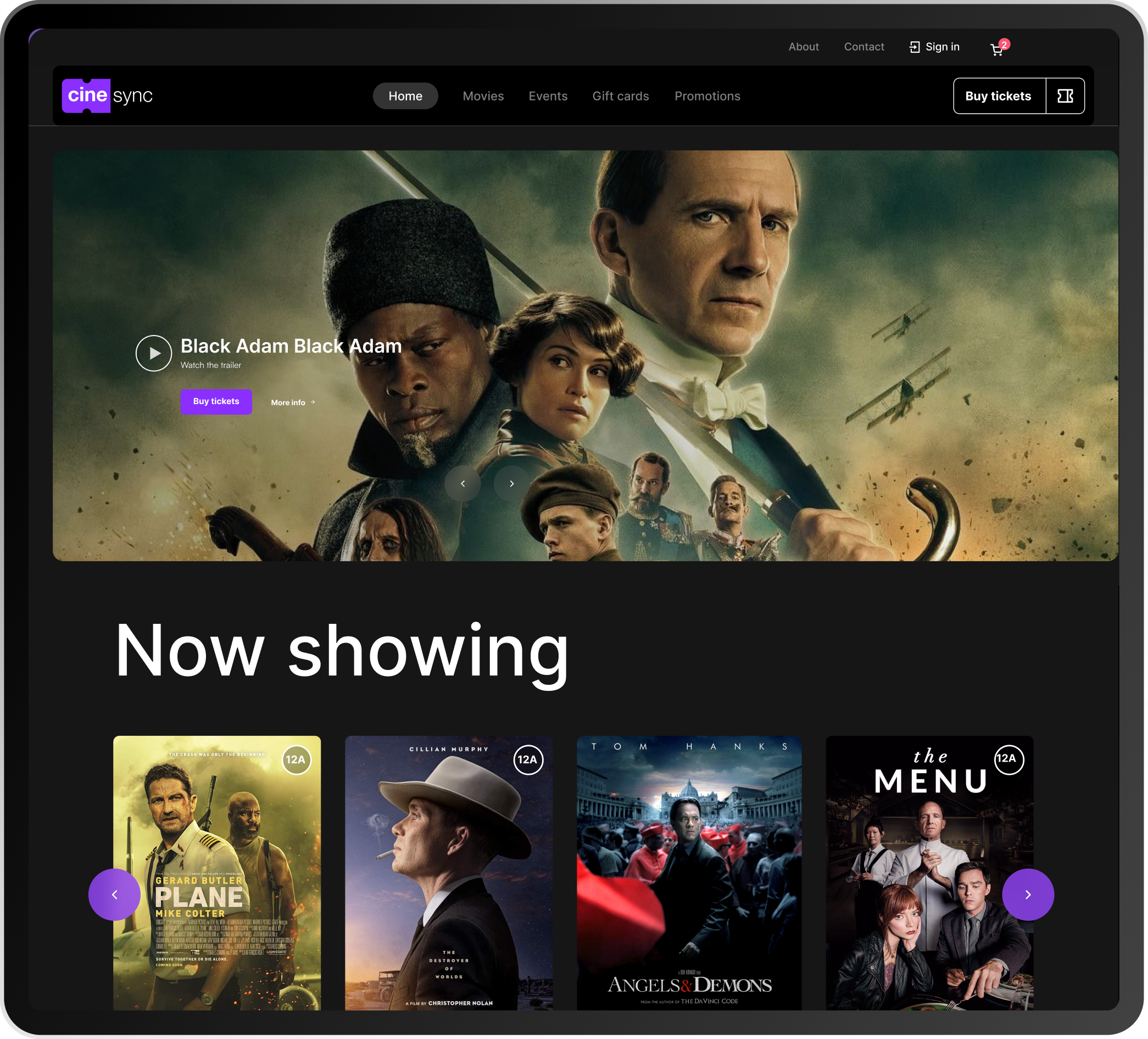 Customised website for customers of the cinema