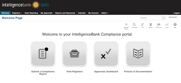 IntelligenceBank GRC screenshot: Homepage screenshot