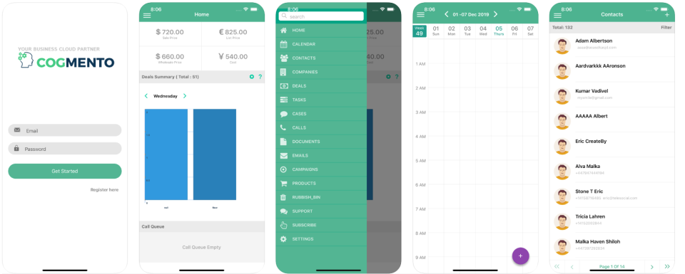 Cogmento CRM mobile view