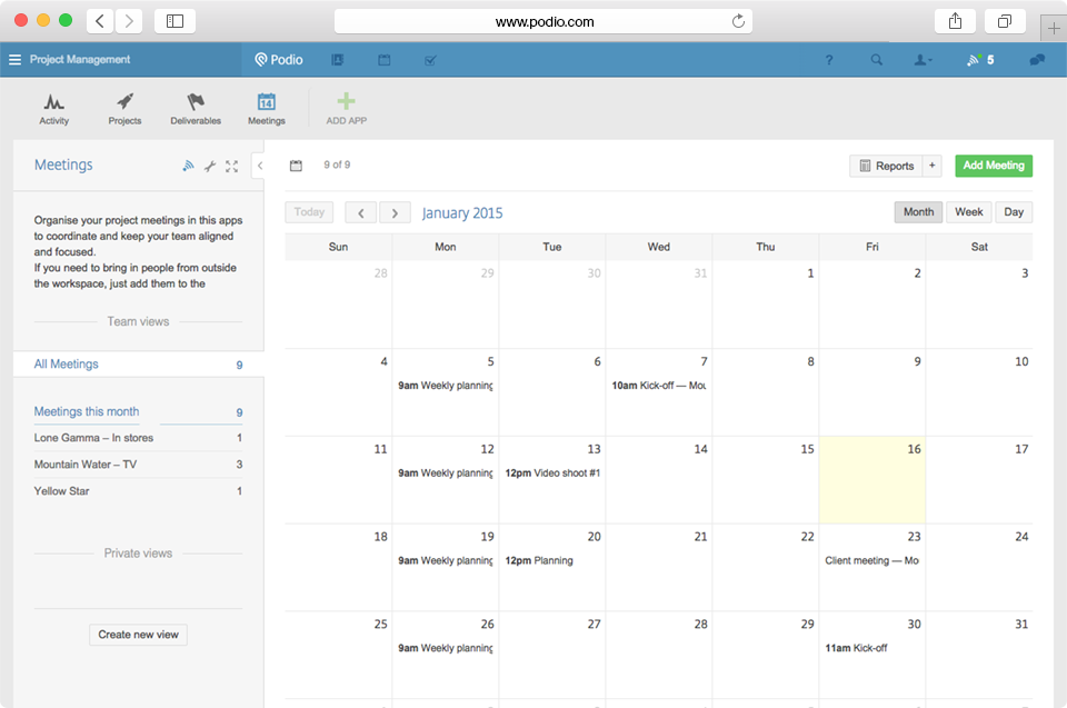 Podio Software - Podio calendar