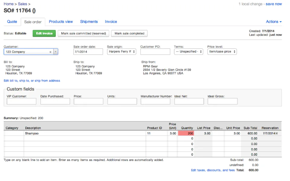 Finale Inventory Software - Order Management Example