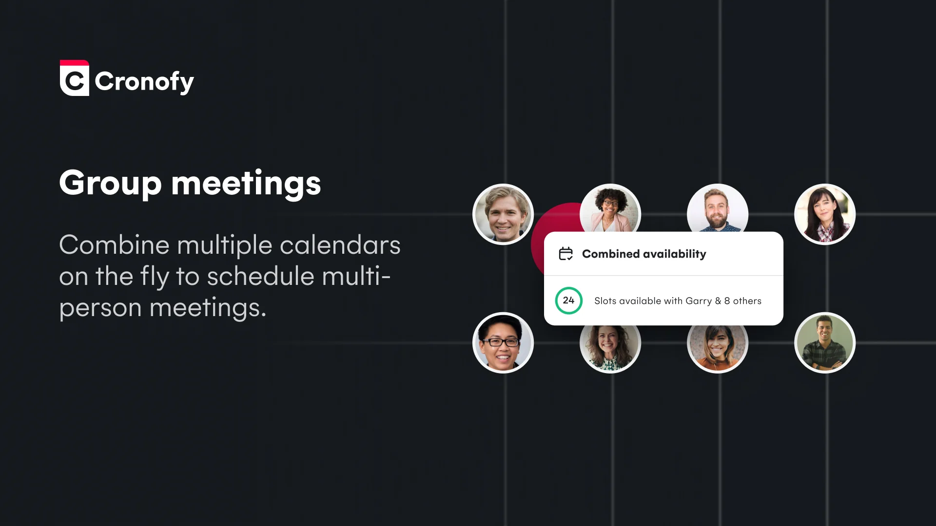 Cronofy screenshot: Co-ordinate a meeting with multiple people's real-time availability. For panel interview pools, rotate through a group of attendees for every meeting with set limits and selection rules.