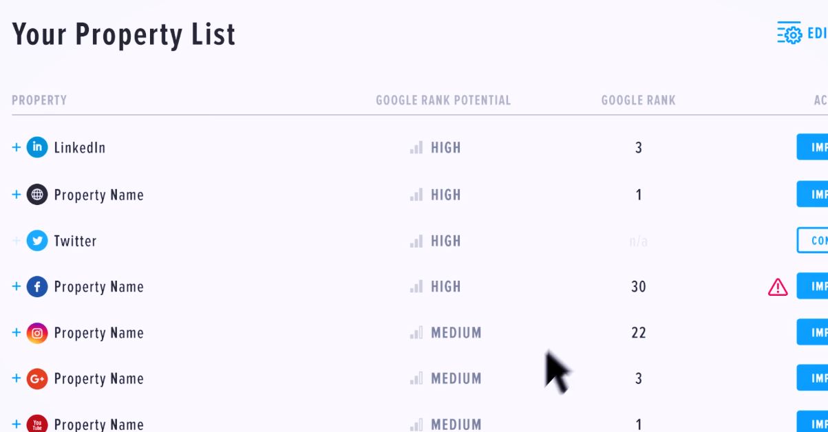 BrandYourself screenshot: BrandYourself property list