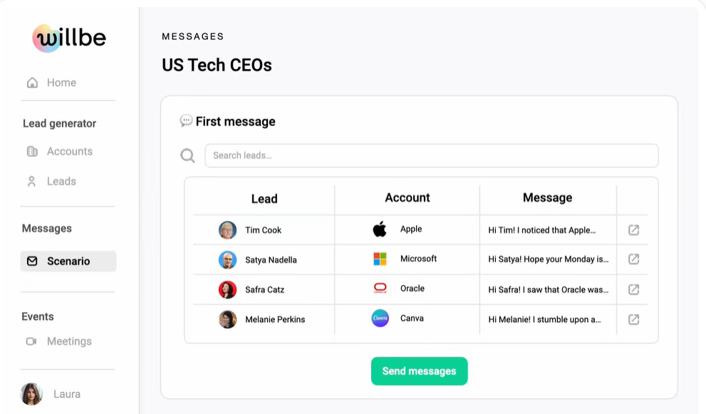 Willbe screenshot: Lead generation