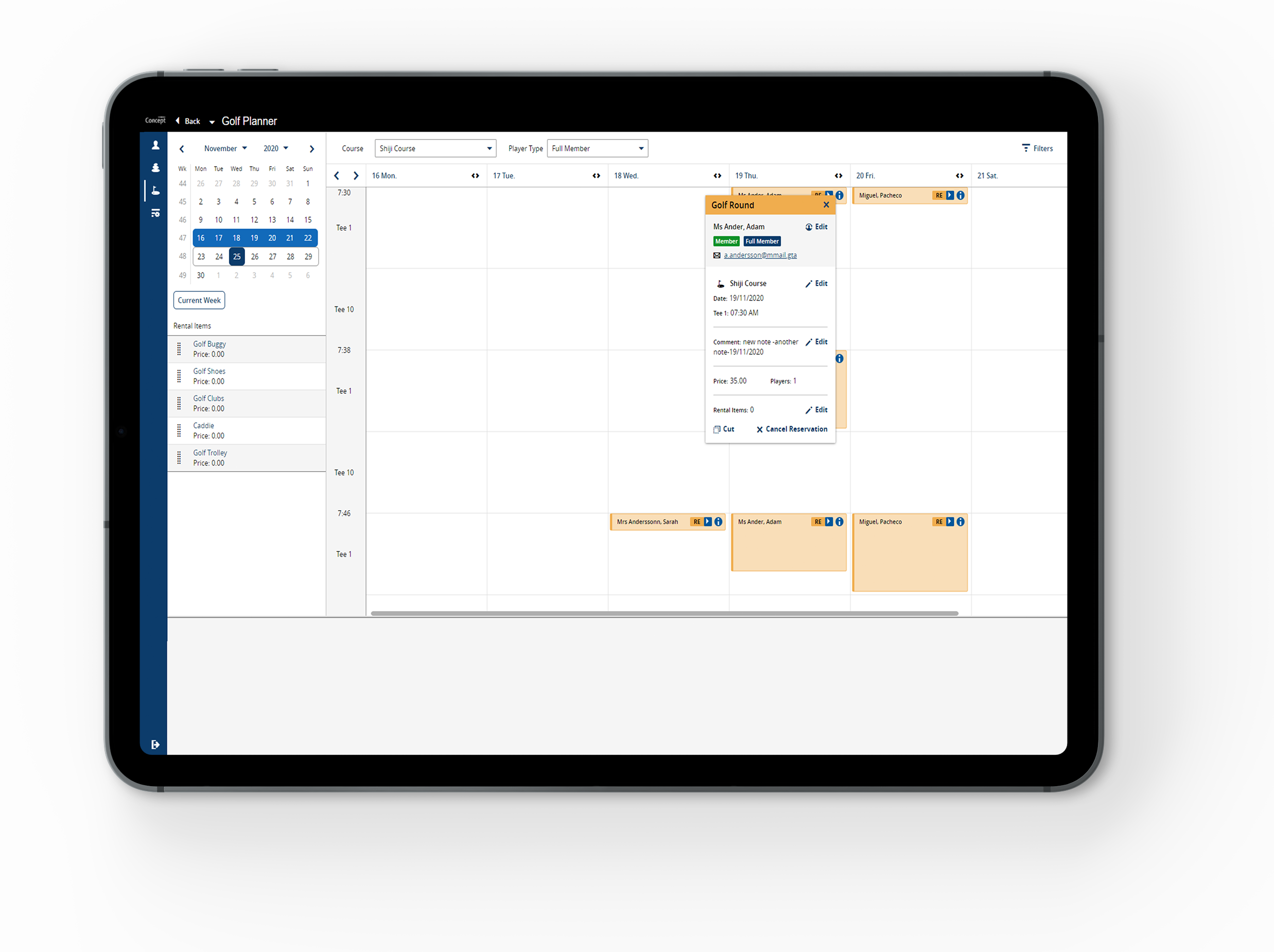 Concept Mobile for Ipad Golf Planner. Concept Mobile for iPad works in conjunction with our Concept Spa & Leisure software to manage spa reservations, staff schedules and guest profiles anywhere within your Spa.