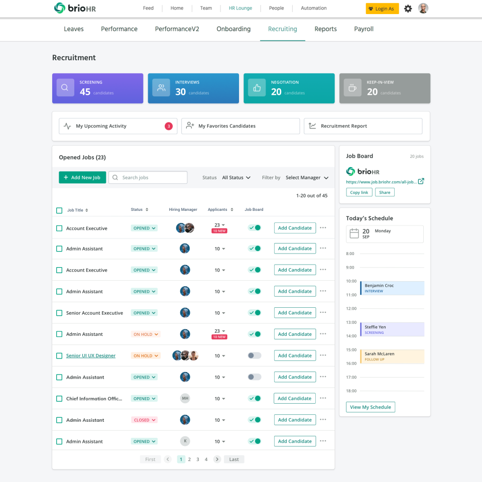 BrioHR Software - Recruitment Dashboard