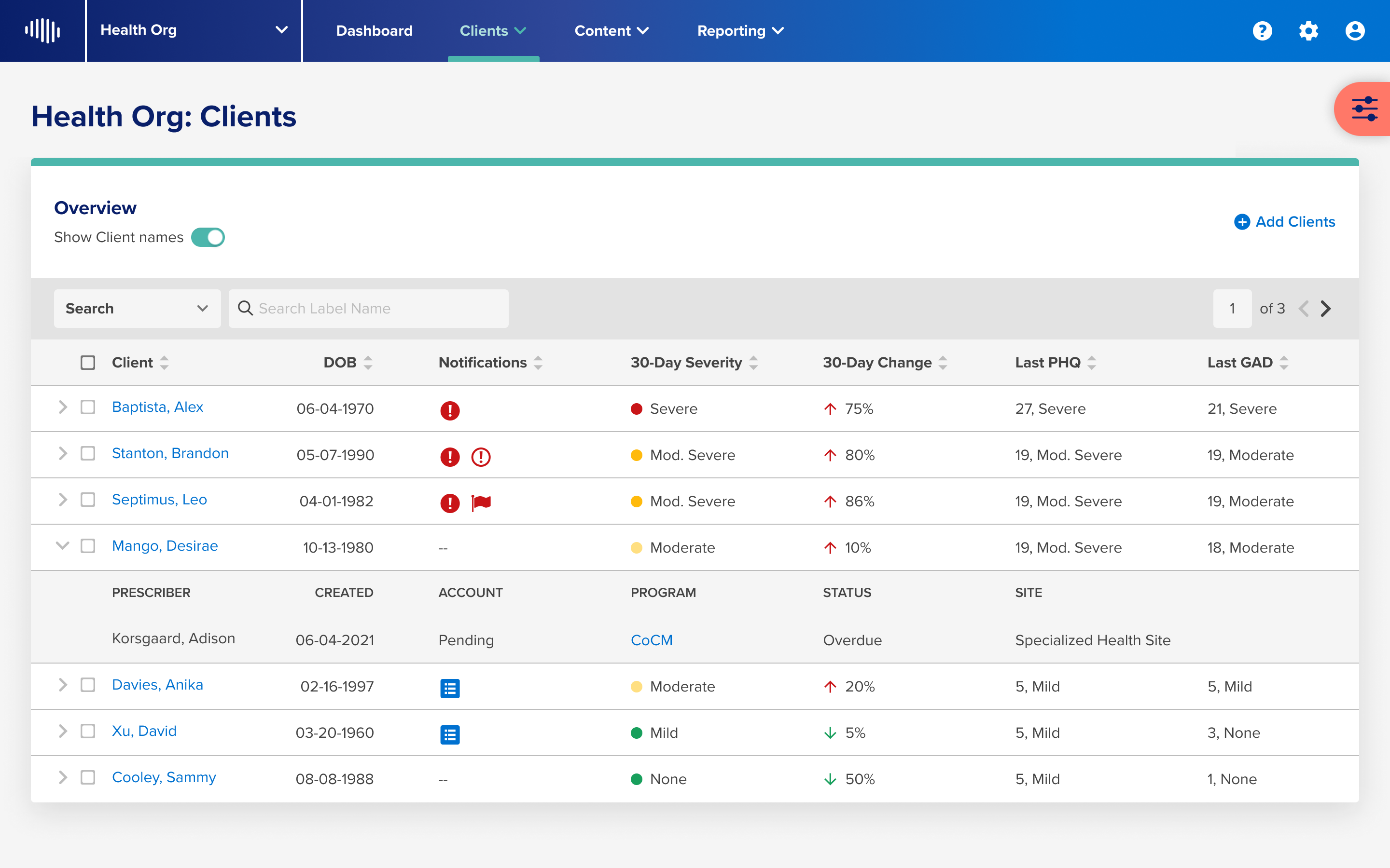 NeuroFlow Software - Care team dashboard preview