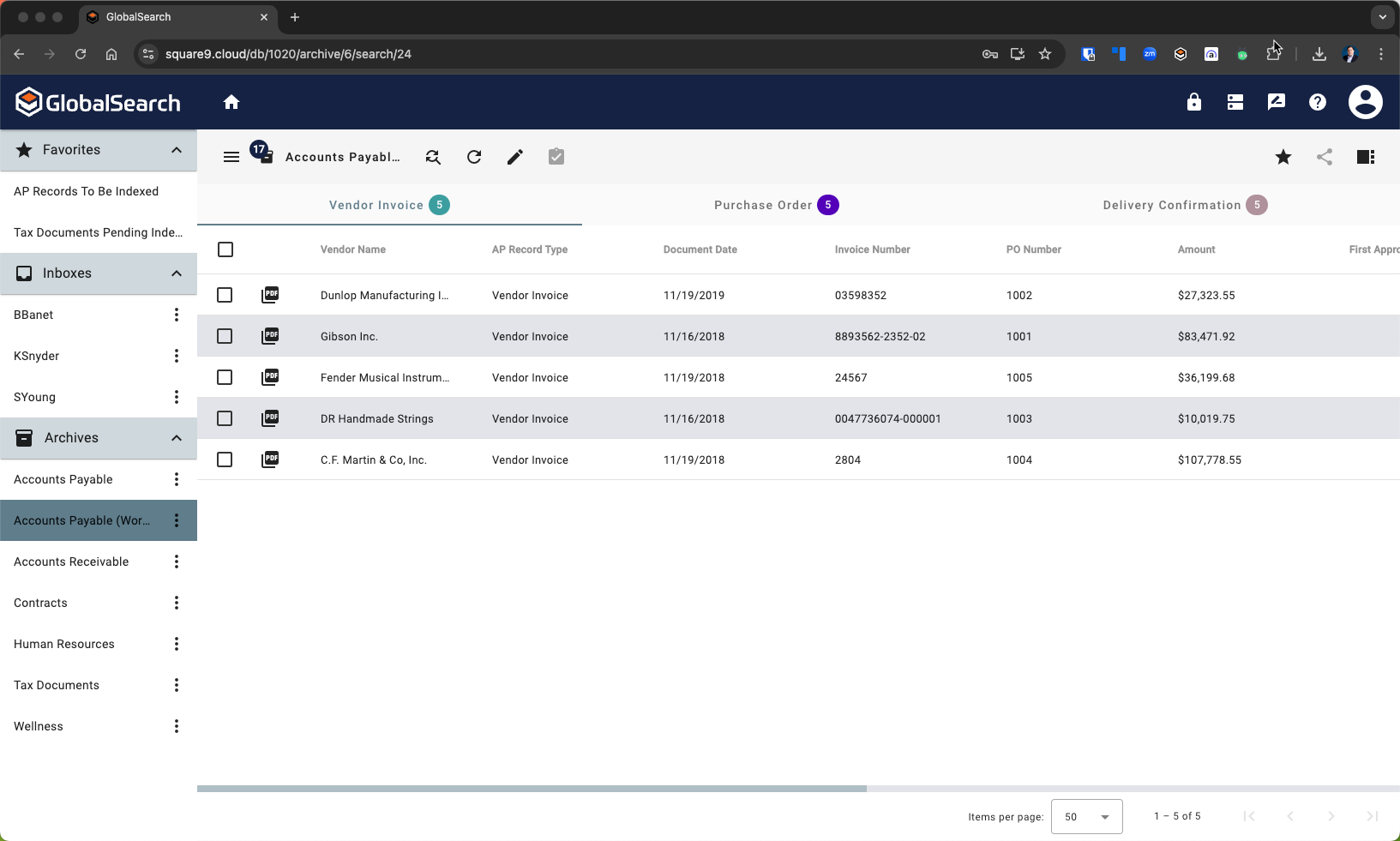 Square 9 Software - GlobalSearch allows you to organize and sort your documents based on extracted data