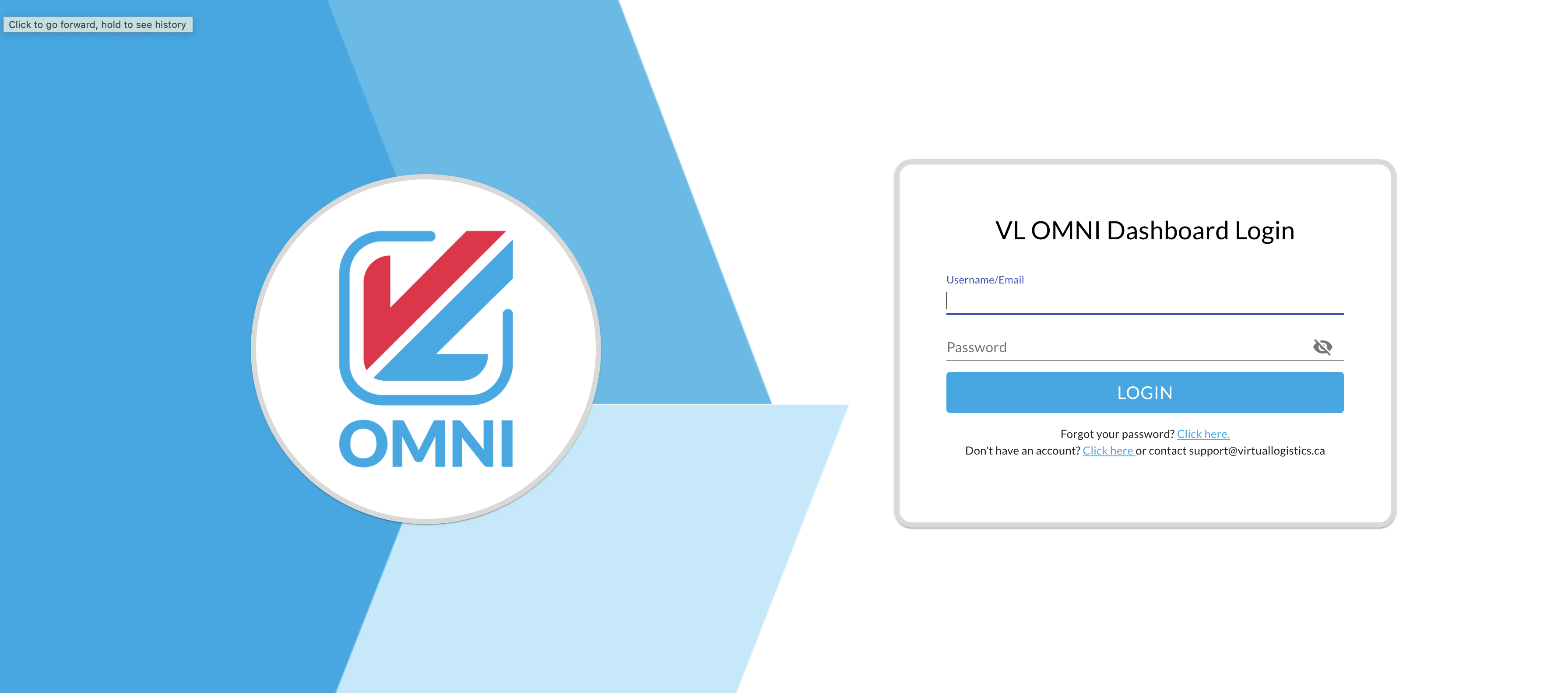 The login screen VL OMNI customers see when accessing the dashboard.