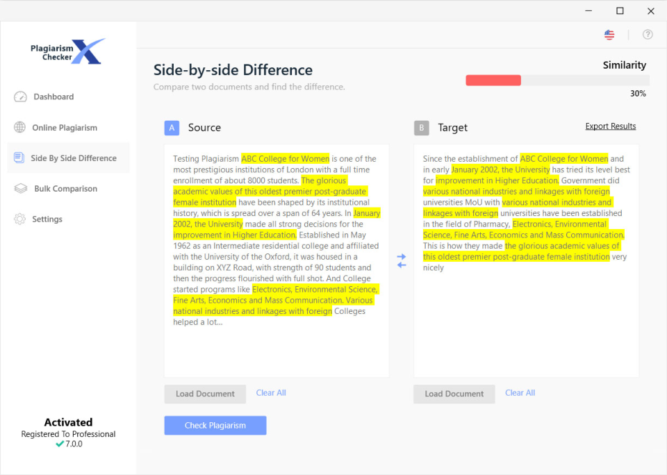 Plagiarism Checker X side-by-side comparison