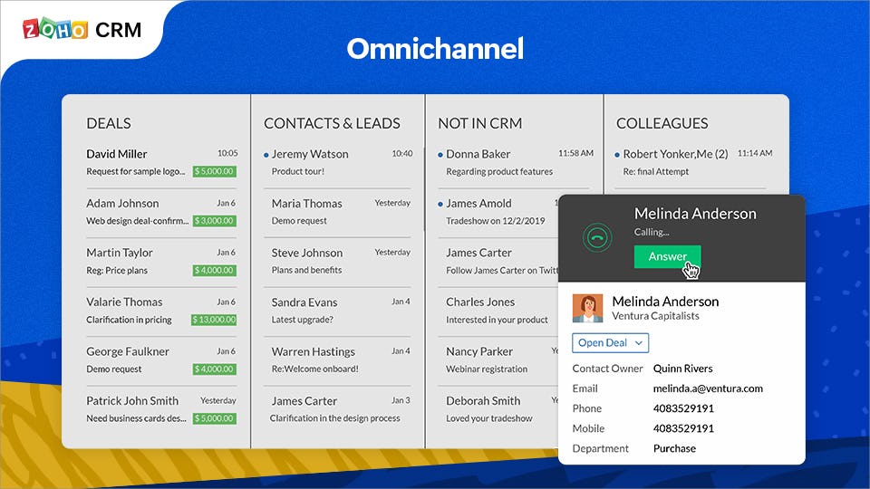 Zoho CRM Software - Omnichannel communications within the platform