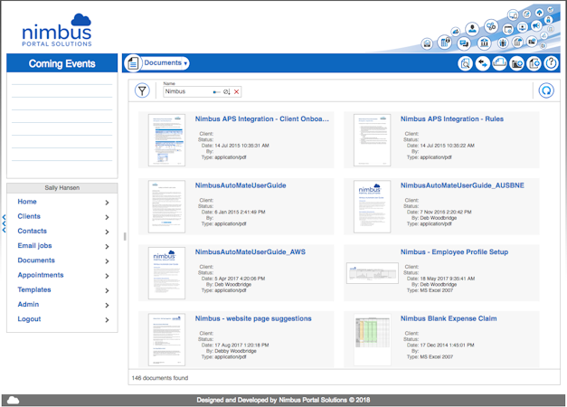Nimbus Portal Solutions screenshot: Custom documents views can be set up and saved