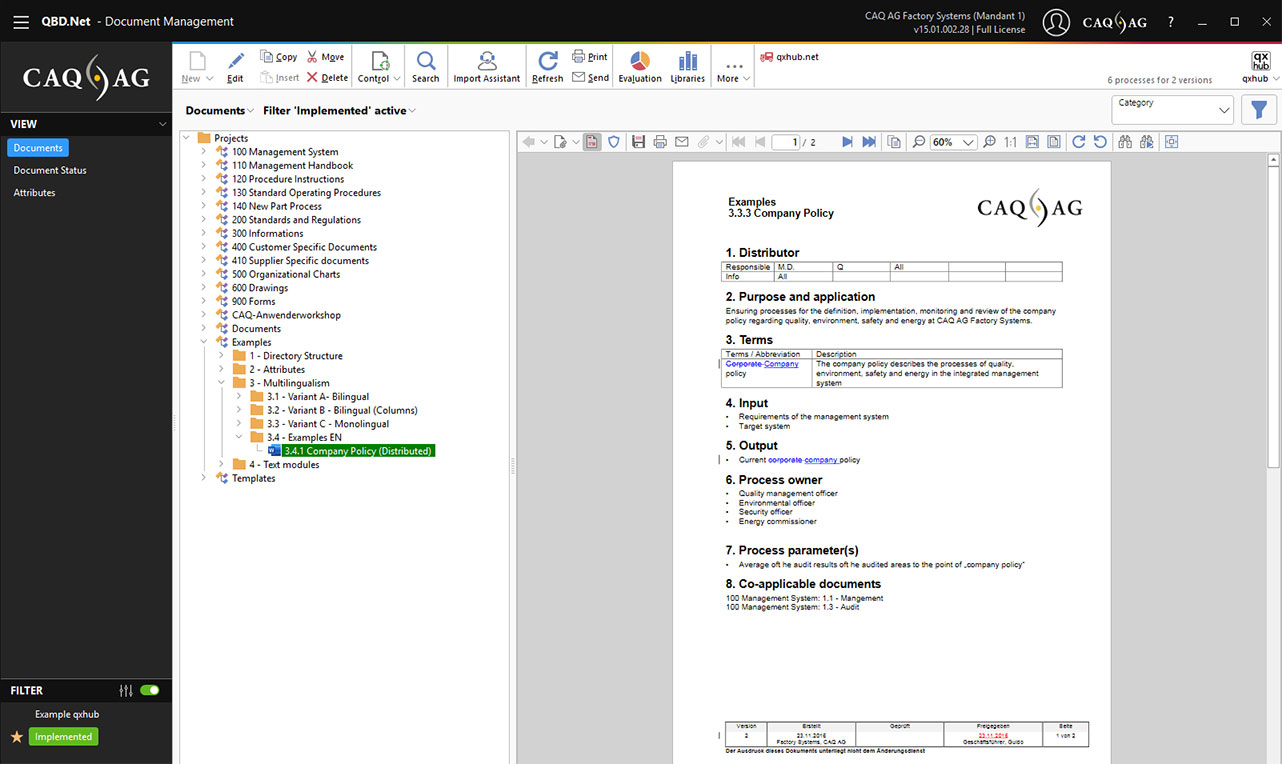 CAQ.Net screenshot: QBD.Net – Document Management
