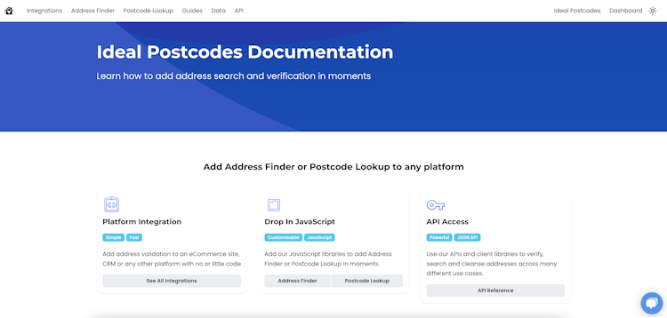 Ideal Postcodes screenshot: Ideal Postcodes Documentation