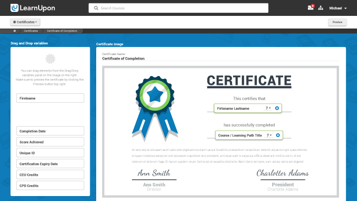 LearnUpon Software - Generate certificates with custom templates