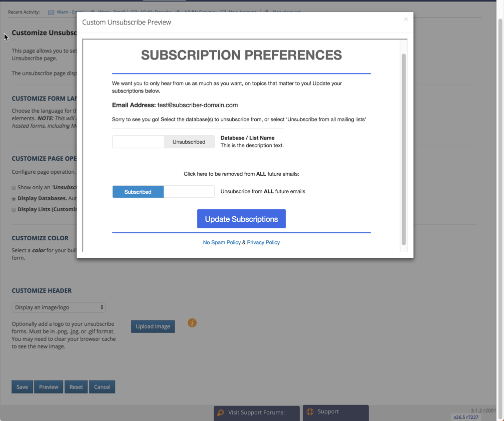 Subscription preferences