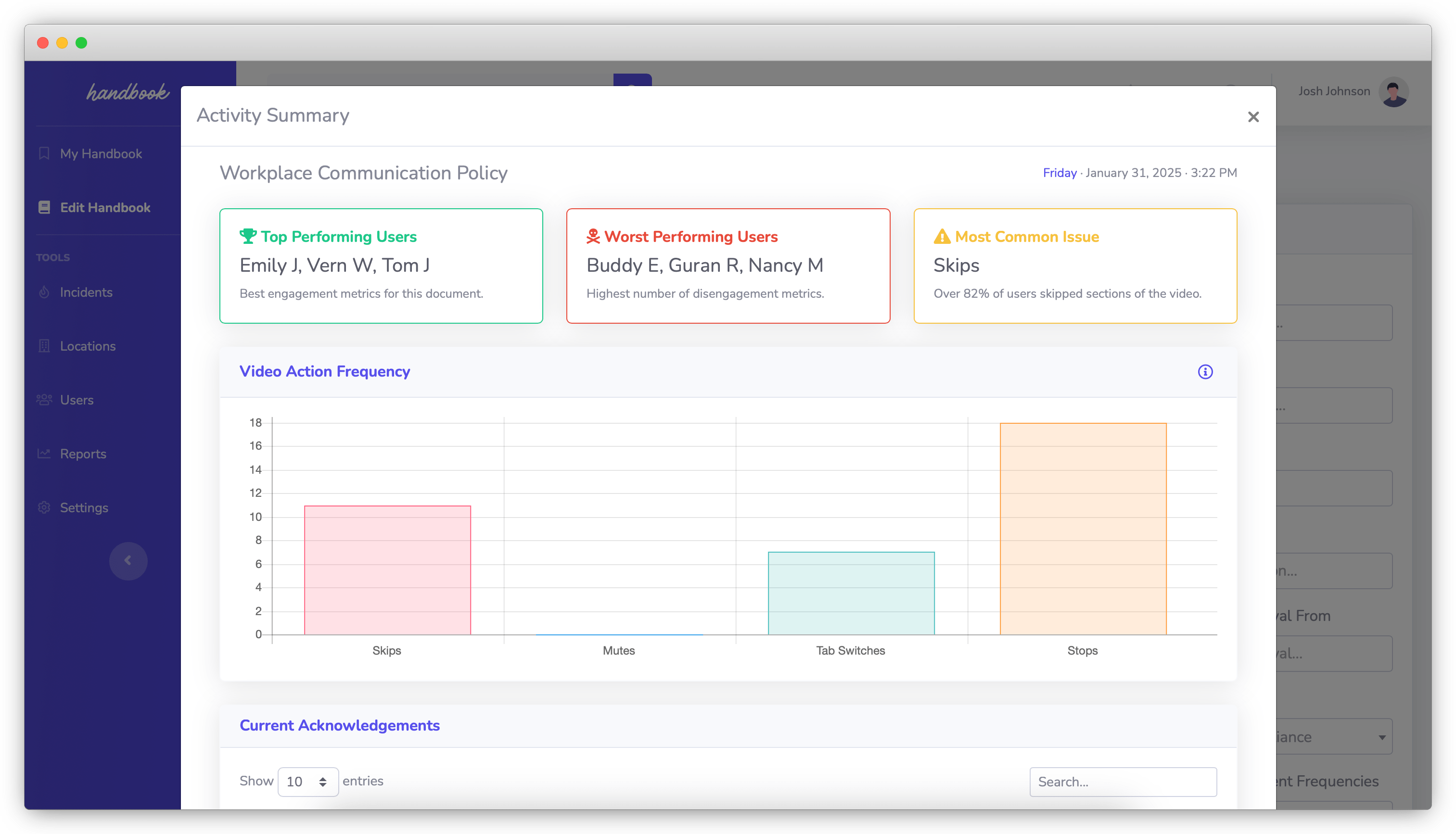 Handbook screenshot: Activity Summary