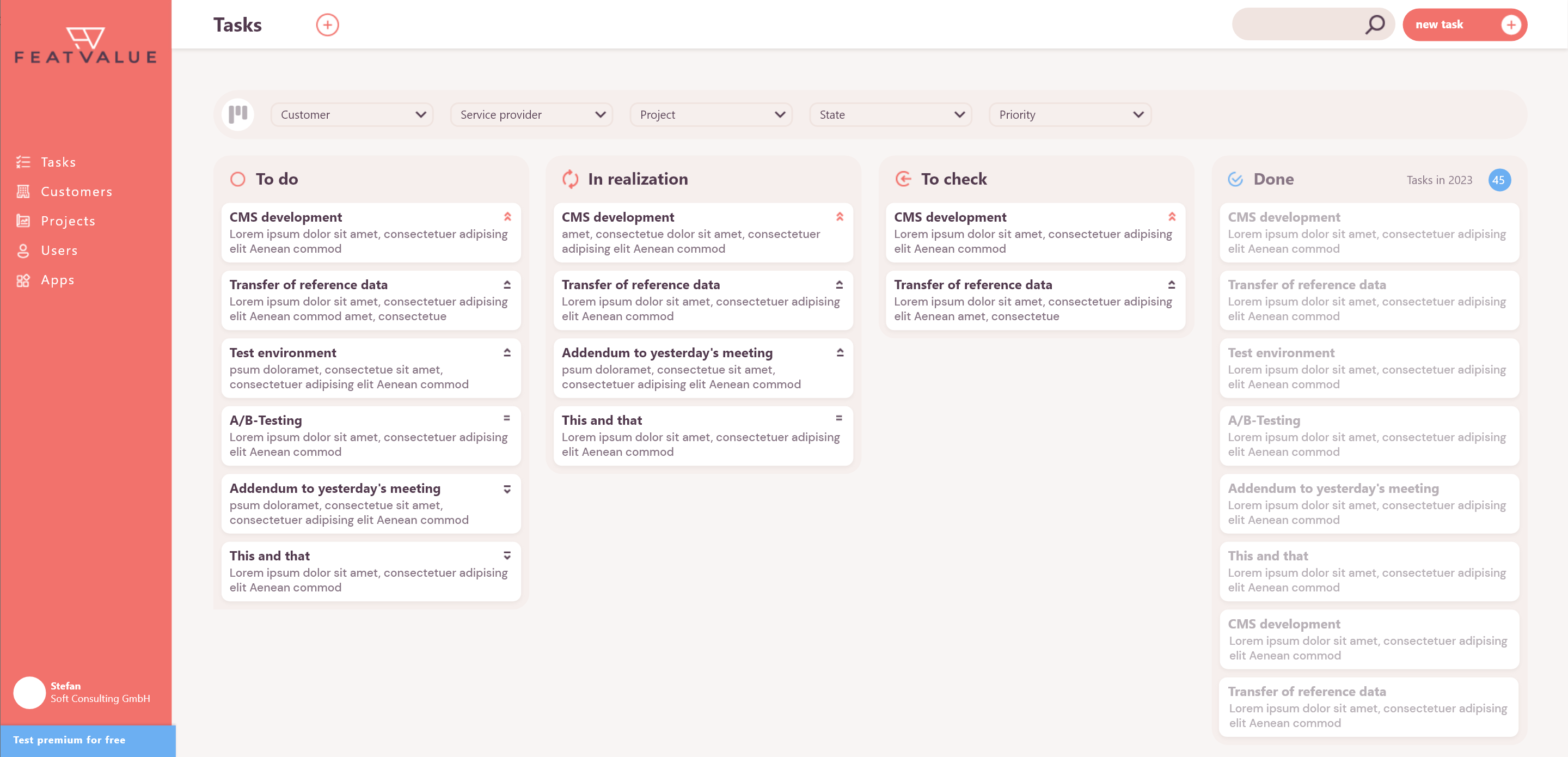 FeatValue screenshot: Clear task management in FeatValue