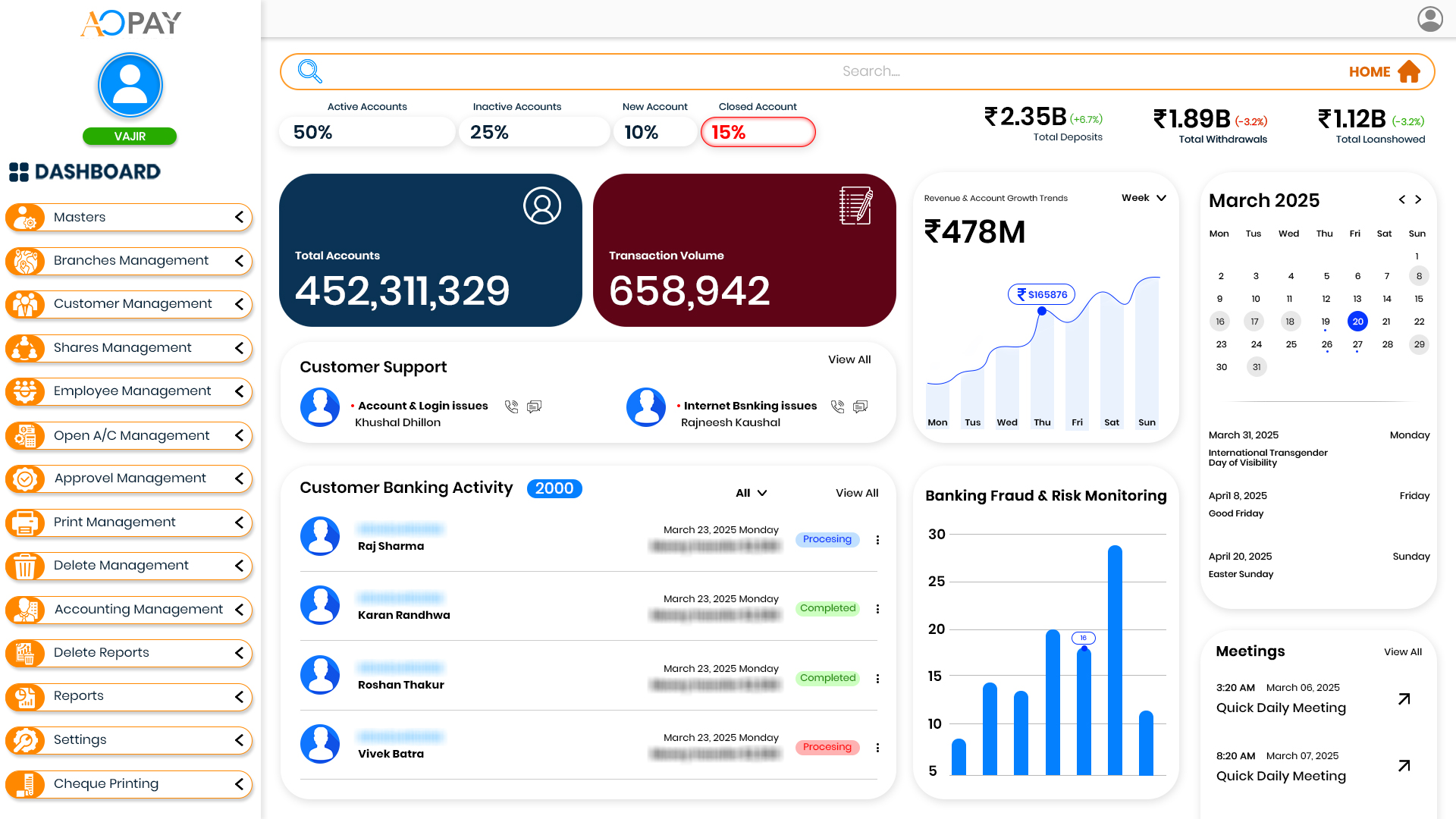 Core Banking Software screenshot: Core Banking Software dashboard