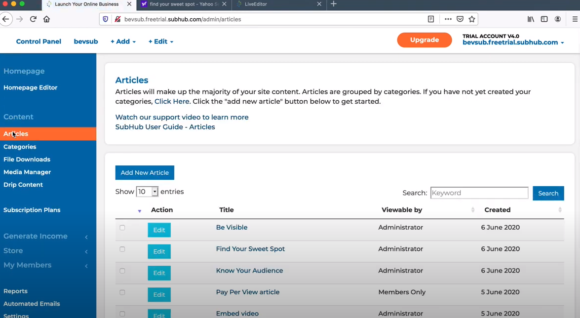 SubHub screenshot: SubHub manage articles
