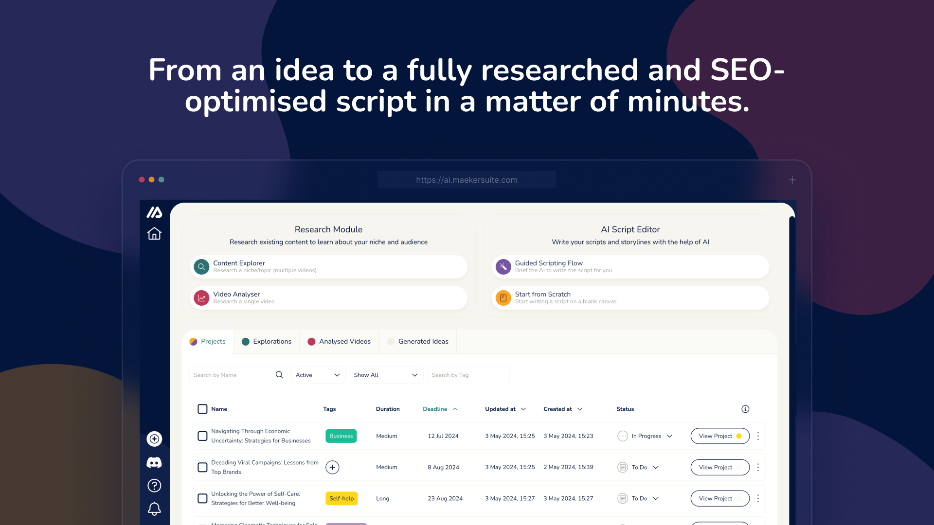 Maekersuite screenshot: Maekersuite project management