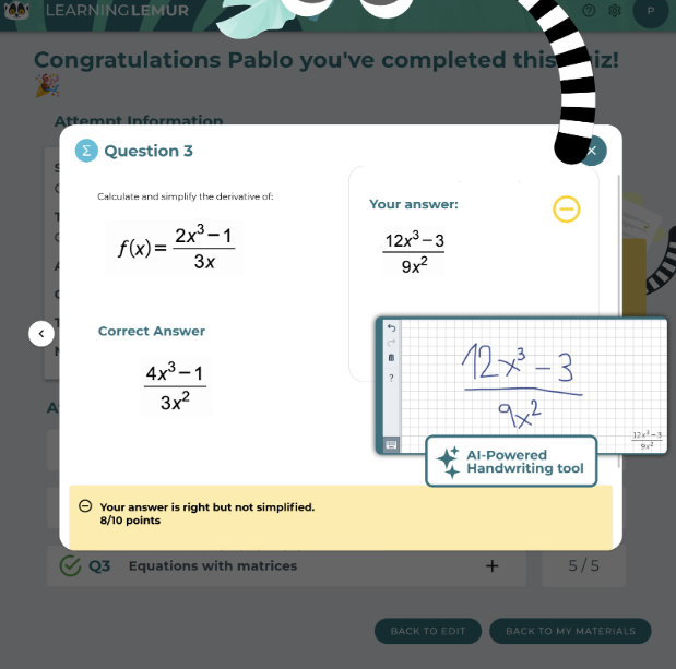 Learning Lemur Software - Learning Lemur grade quizzes using AI handwriting tool - thumbnail