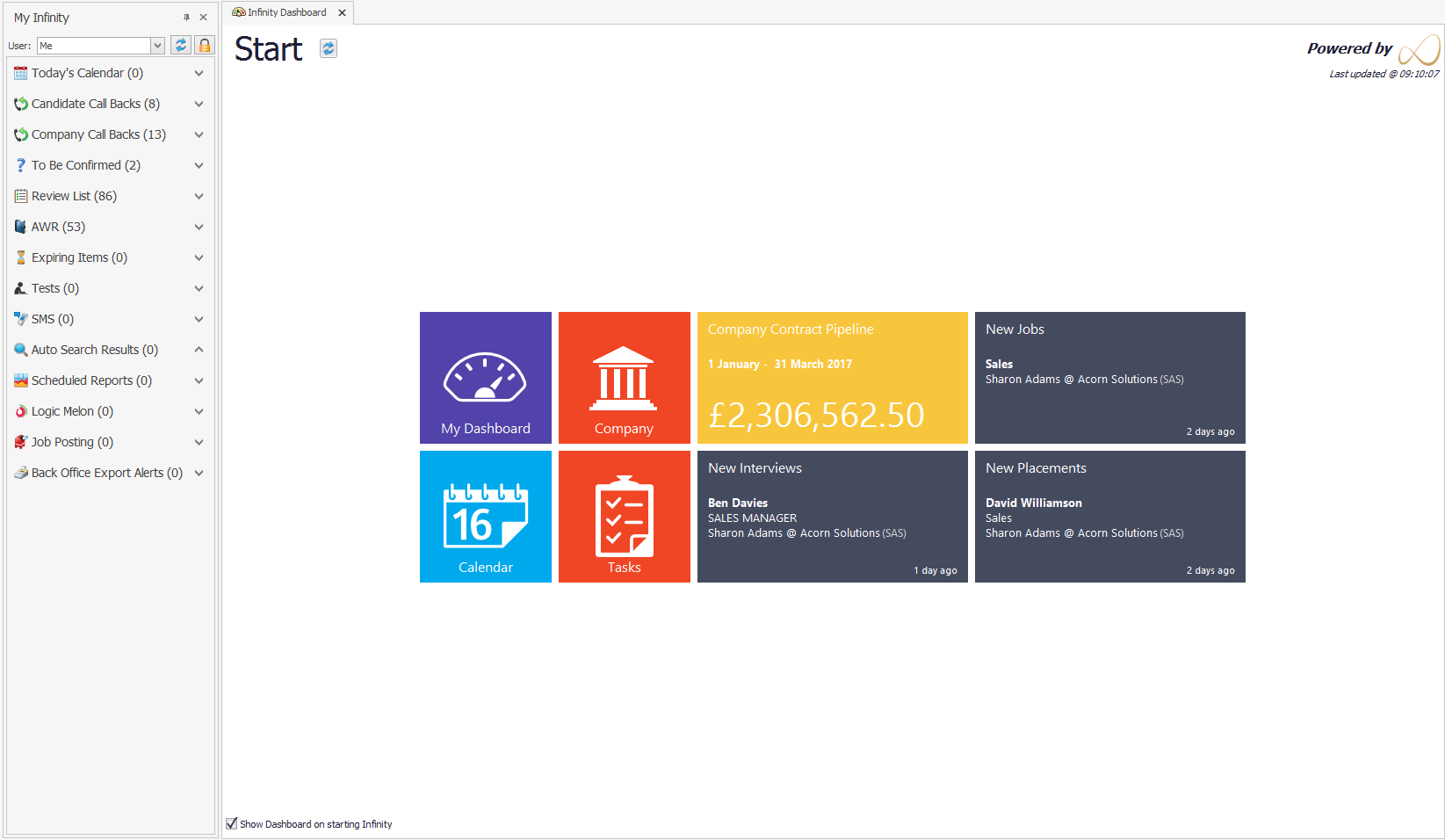 Voyager Infinity Software - Dashboard