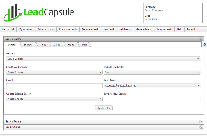 You can search for leads, in any of your configured verticals, with ease