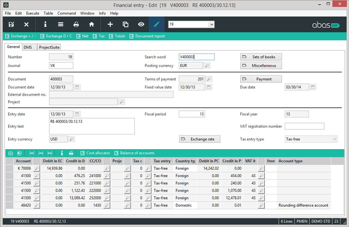 abas ERP also includes financial, cost, and group accounting capabilities