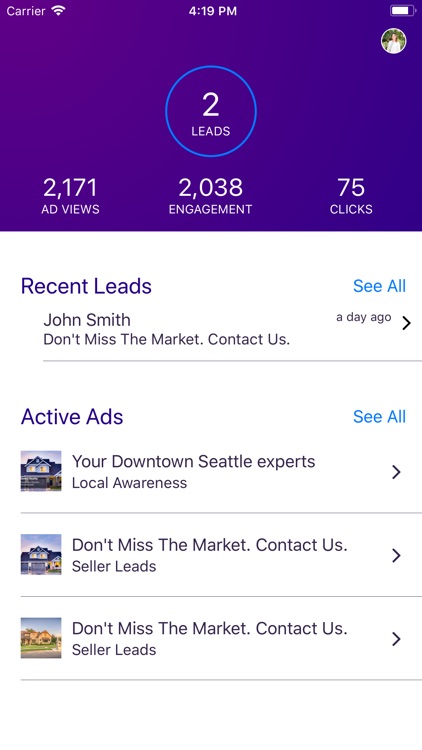 Evocalize screenshot: Evocalize view leads