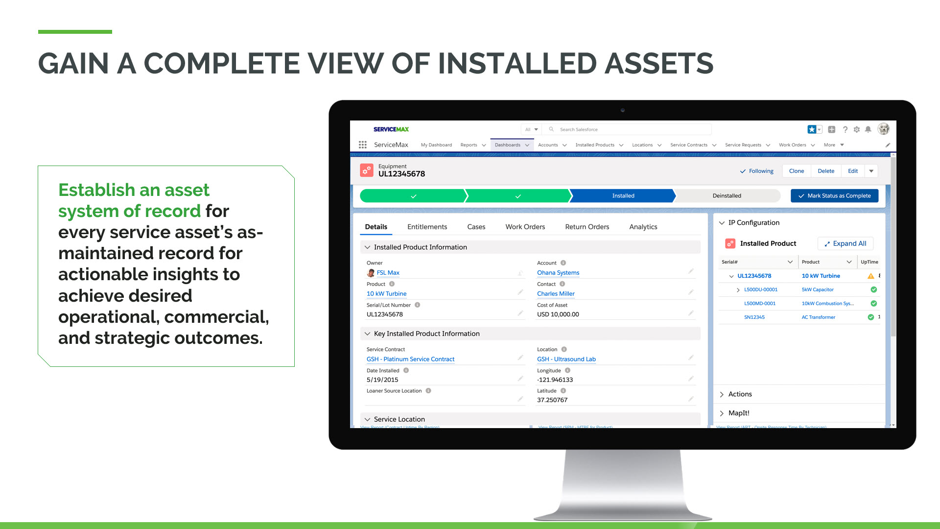 Establish an asset system of record to establish a single repository of every service asset’s as-maintained record for enterprise visibility and actionable insights to drive higher performance. 