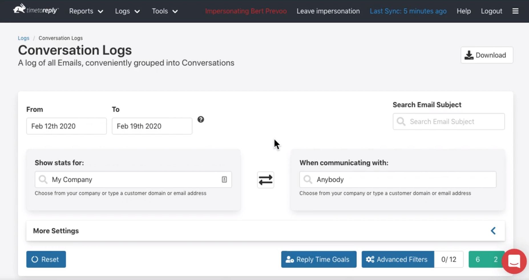 timetoreply conversation logs