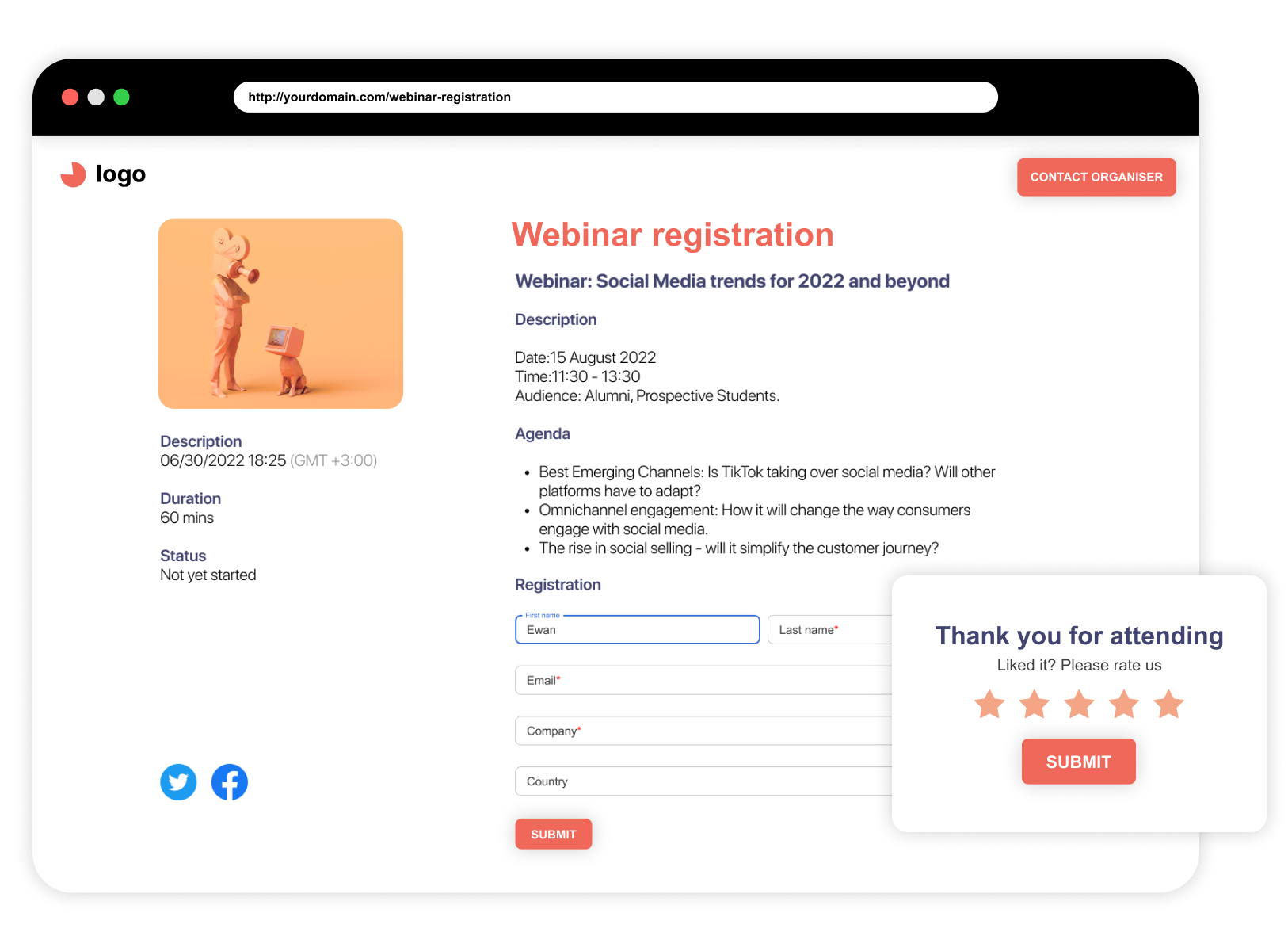 Digital Samba Software - Webinar registration landing page - Digital Samba