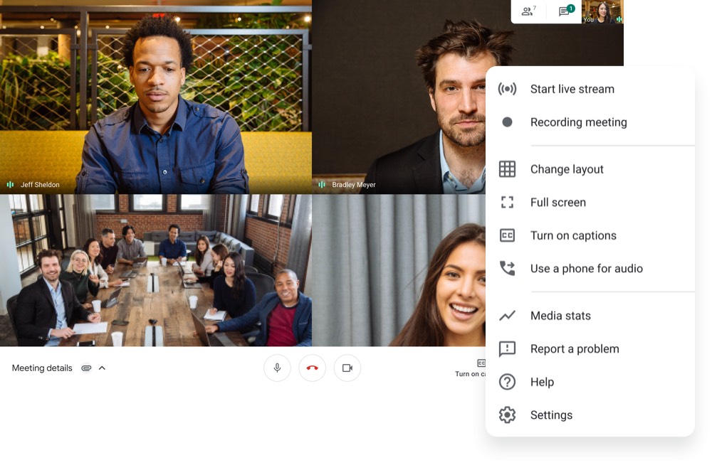 Google Meet Meeting Options