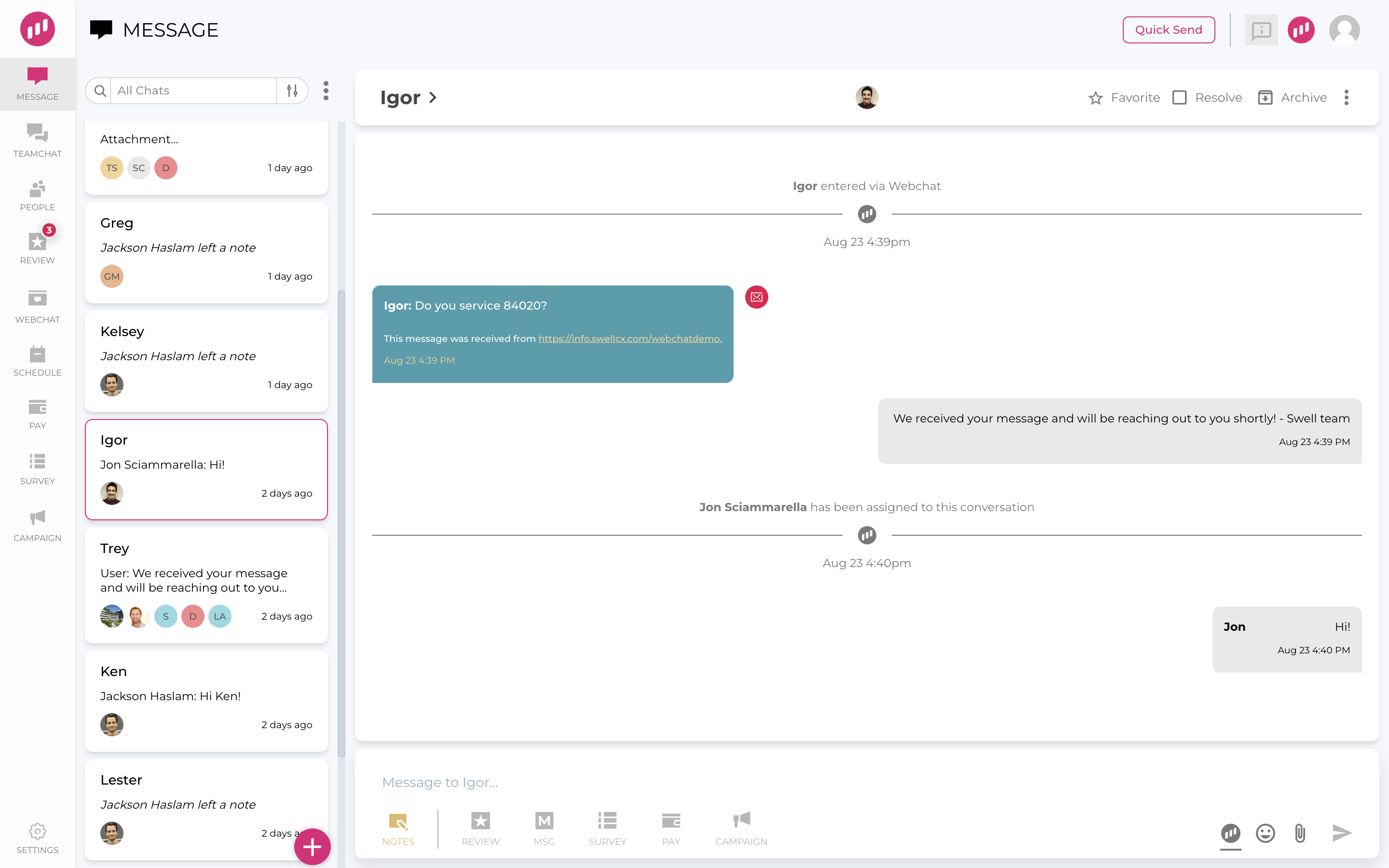 Centralize all your messaging in one inbox with Swell Message.