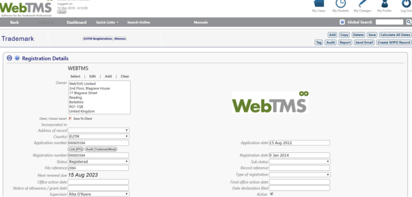 WebTMS trademark registration details