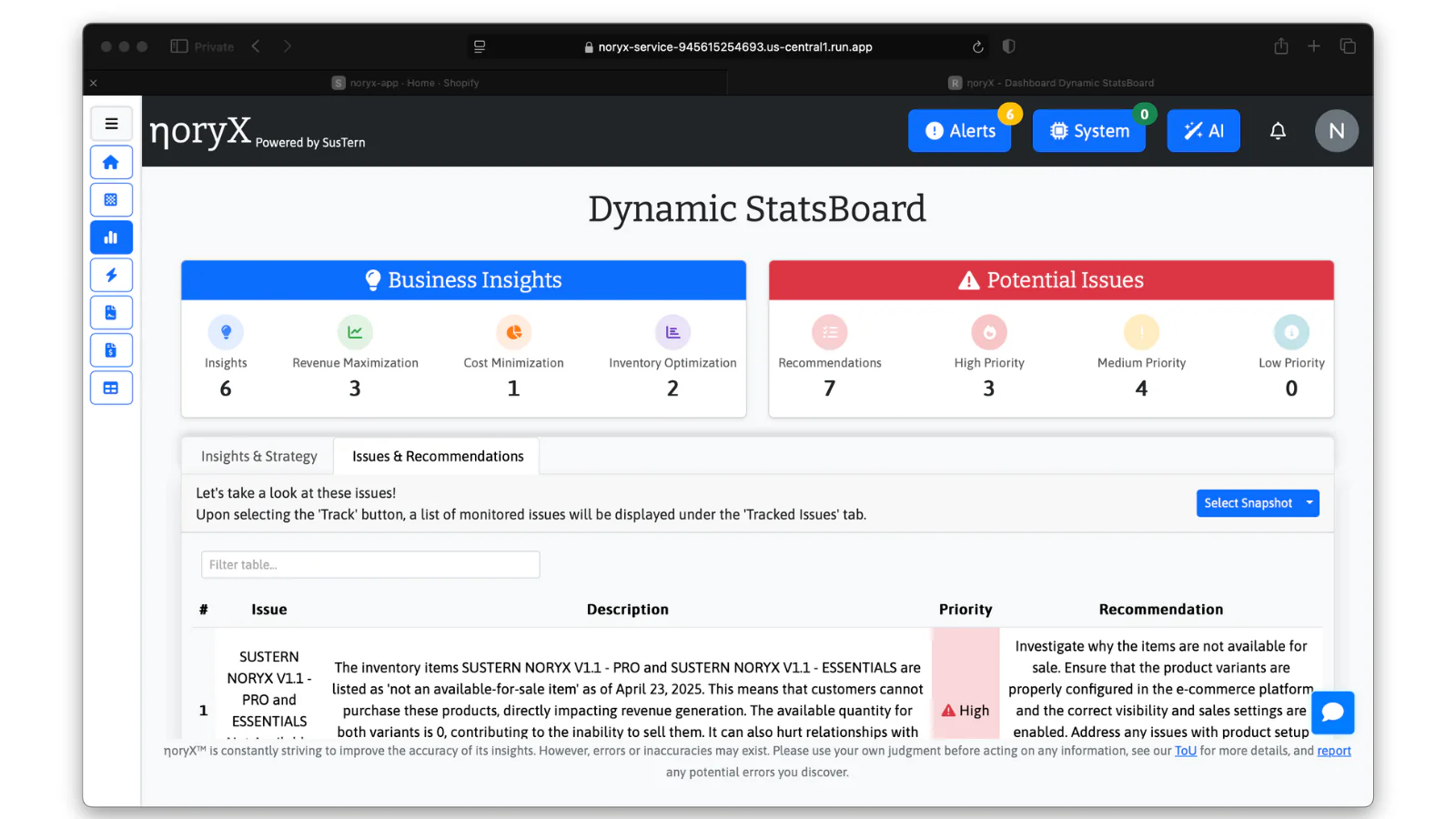 noryX screenshot: Dynamic StatsBoard