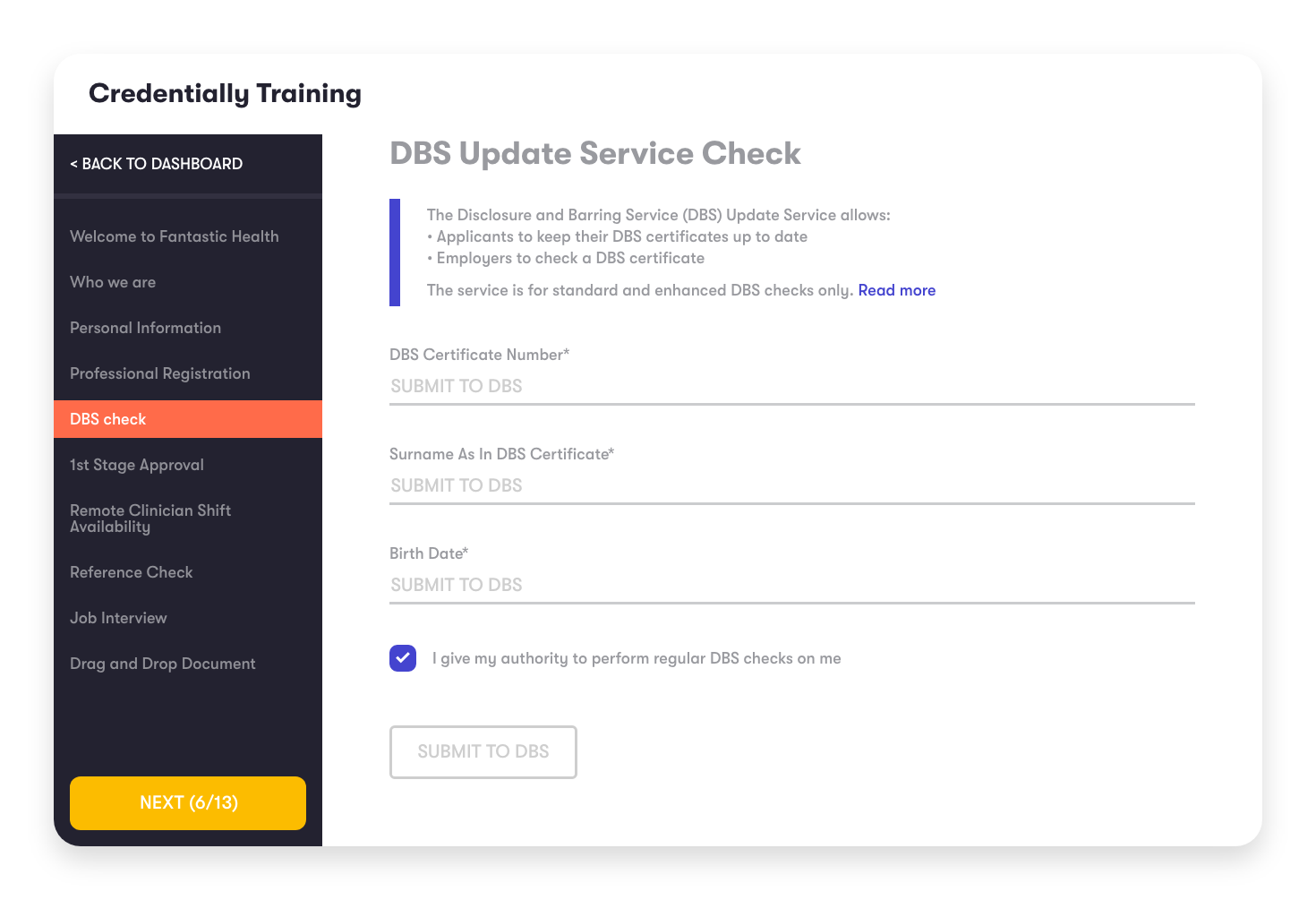 DBS update service integration