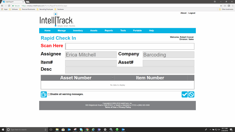 IntelliTrack Assets check-in management