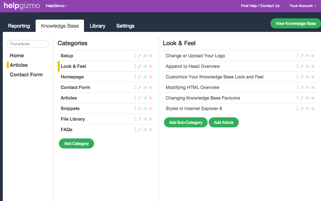 KnowledgeOwl Software - Easy to organize articles in categories and sub-categories