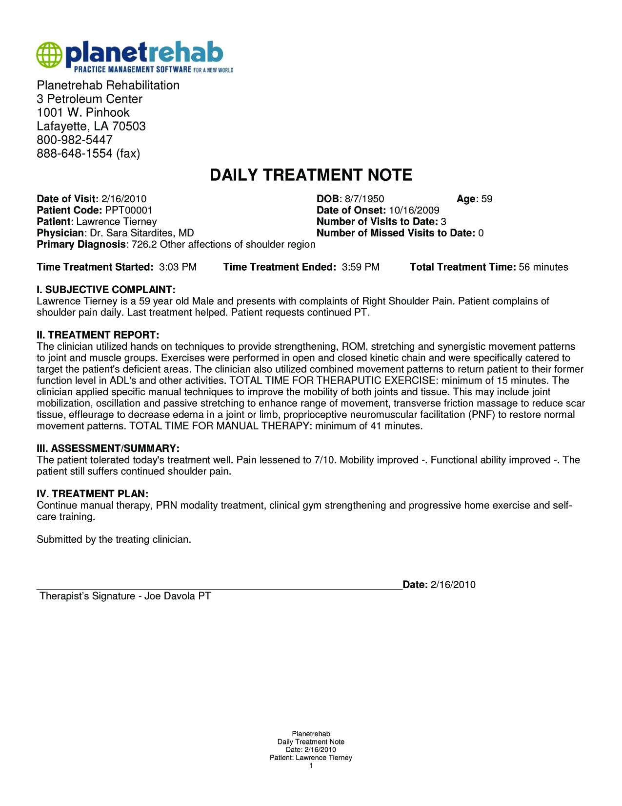 Daily treatment note