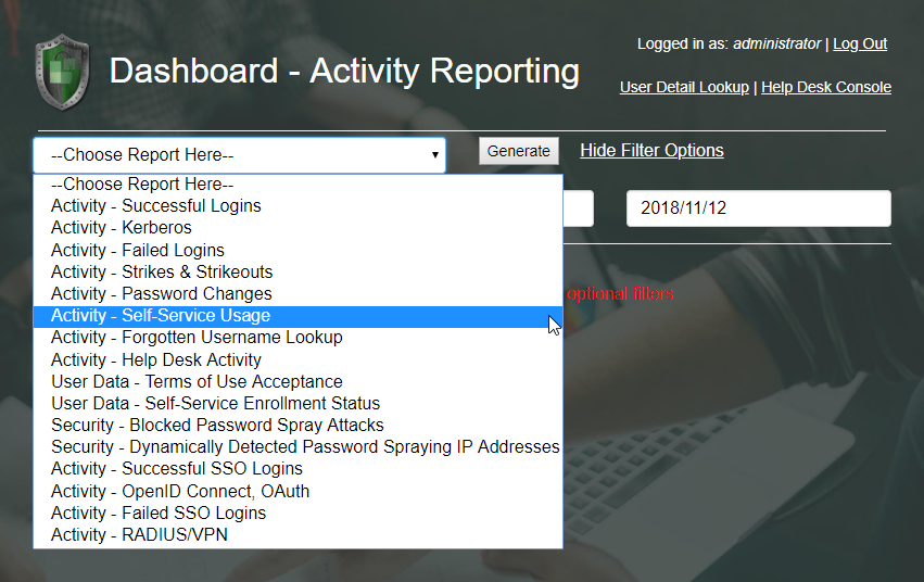 Dashboard Report Drop-Down