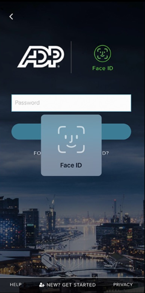 ADP Mobile Solutions face ID login screenshot