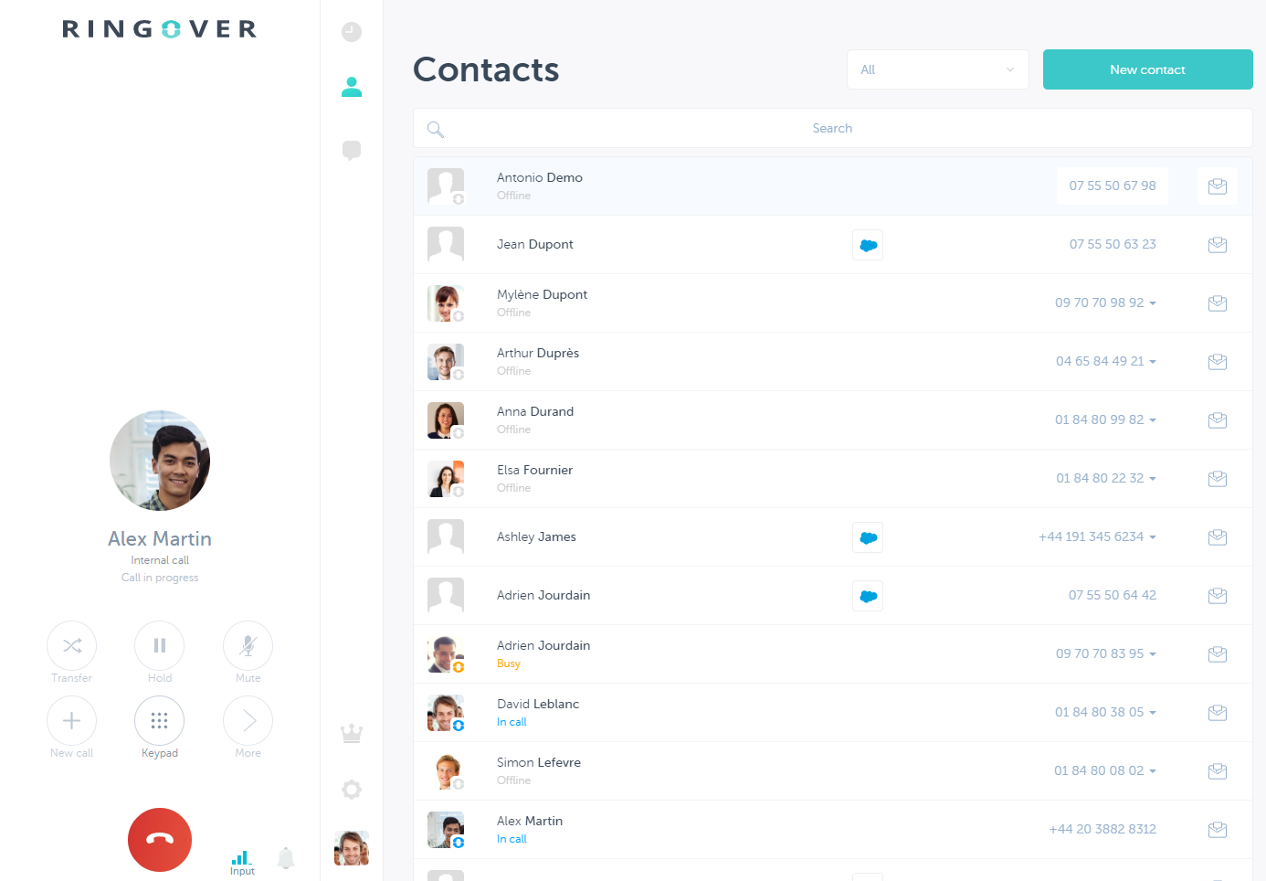 Ringover Software - RingOver contacts