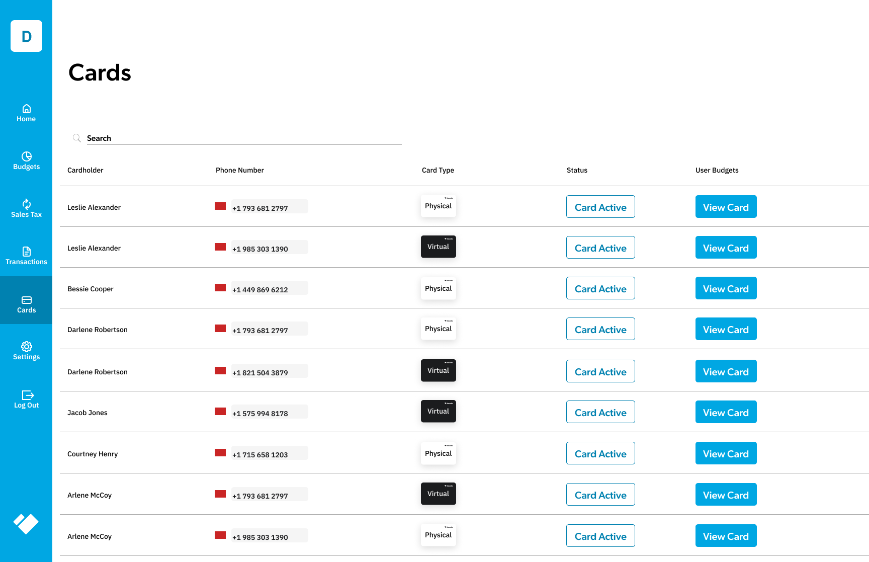 Devote Software - The cards tab allows for you to view cards that have been issued in your organization. Request a virtual or physical card, as well as set specific controls at a card by card basis.