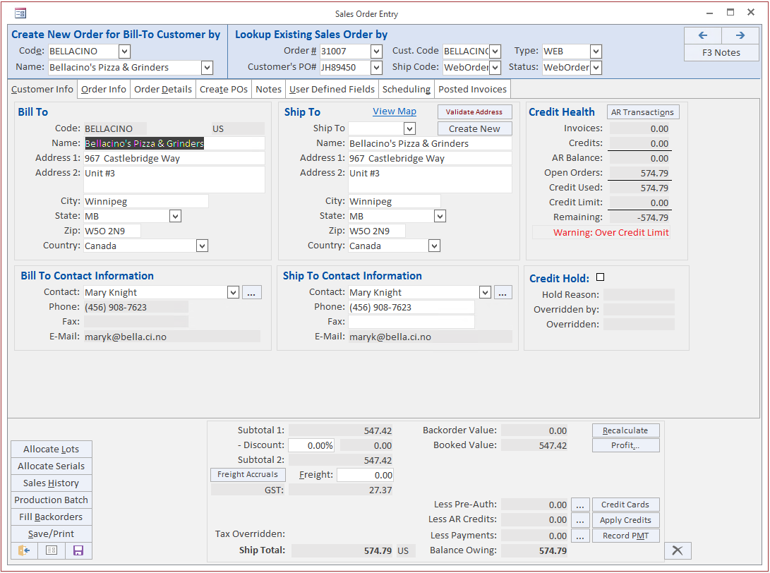 Blue Link ERP Software - Sales Order Entry